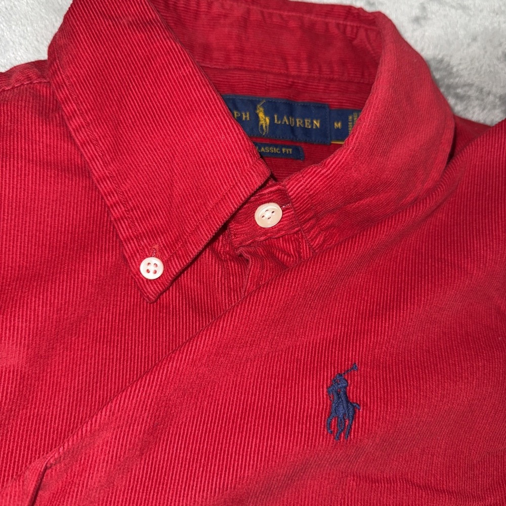 Polo Ralph Lauren Mens Red Micro Corduroy Button Down Shirt Classic Fit M